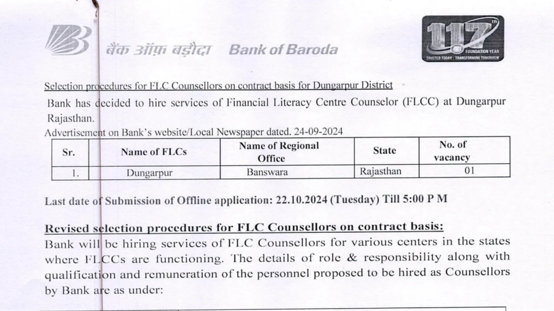 BOB Recruitment 2024: Apply Now for FLC Counsellor Post Before Deadline